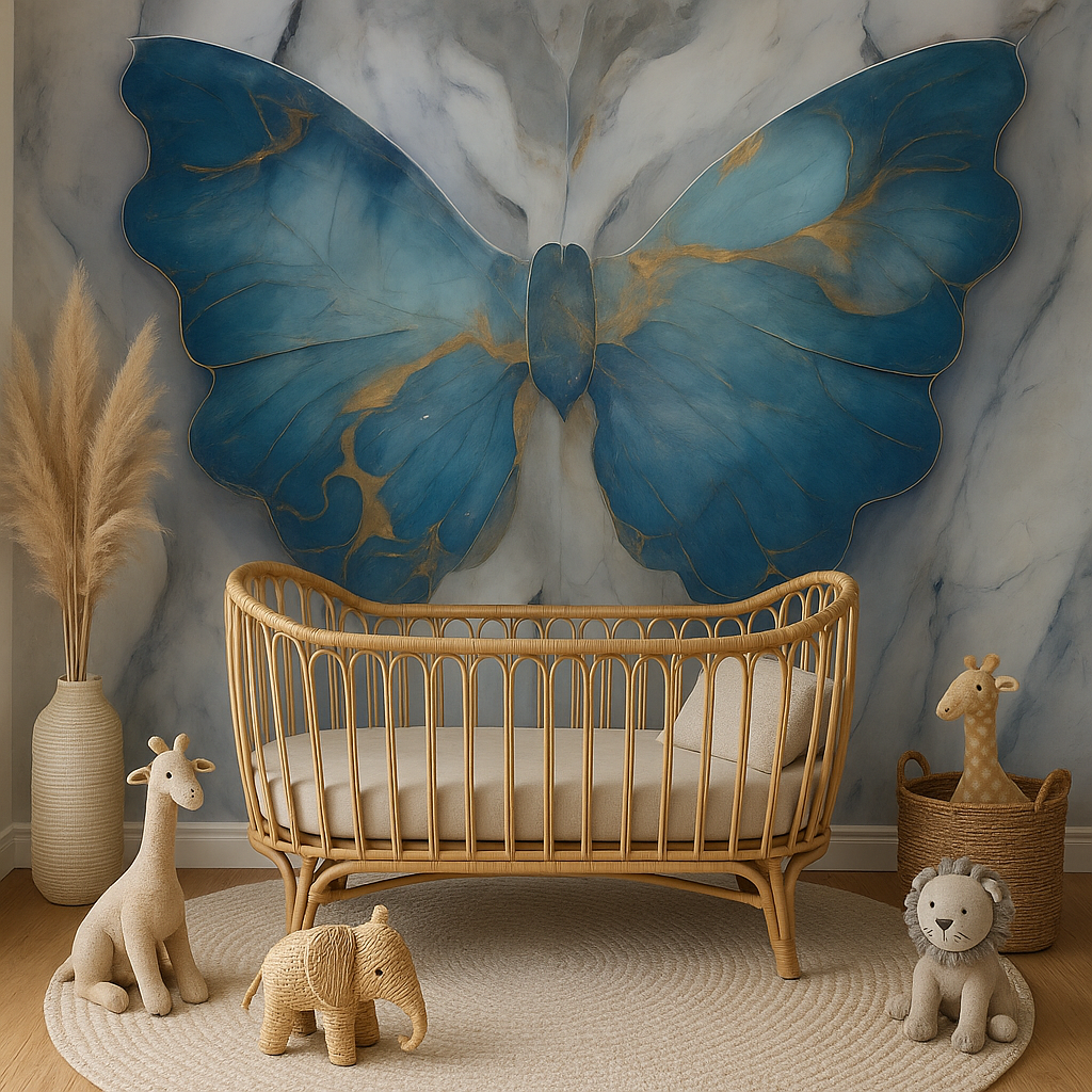 Bold Blue Butterfly Bedroom Mural
