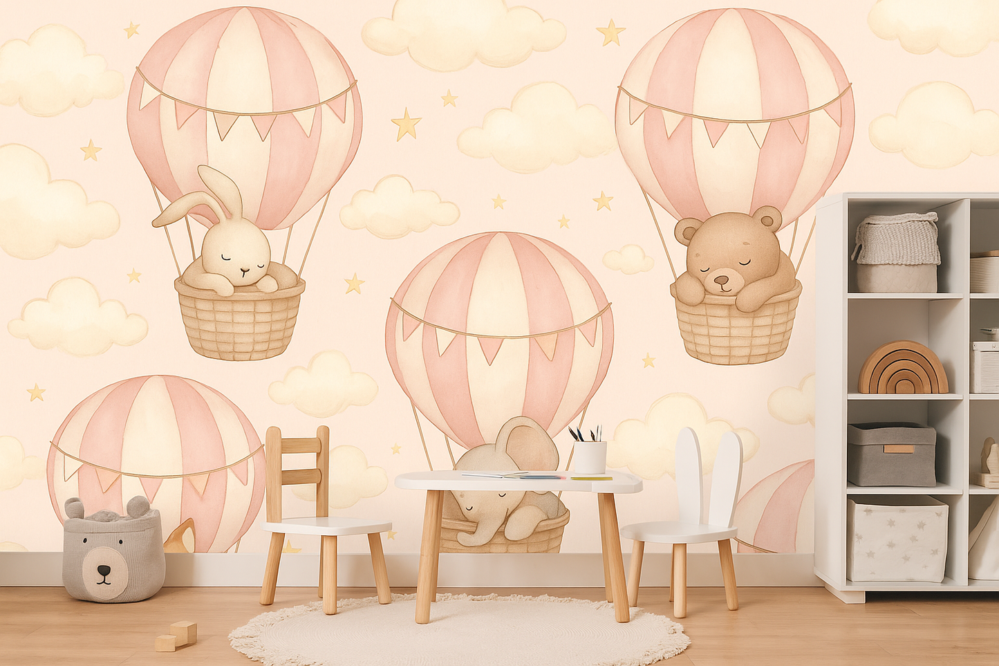 Blush Balloon Animal Mural | Baby Girl Nursery Wallpaper