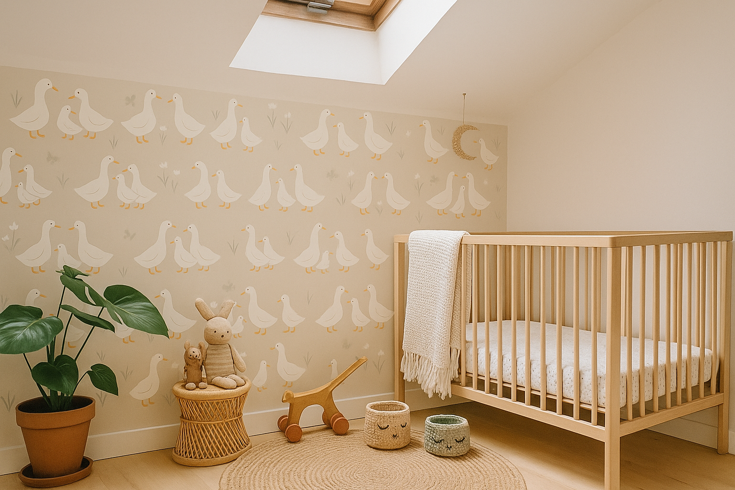 Greige Scandinavian Duck Design Wallpaper Mural