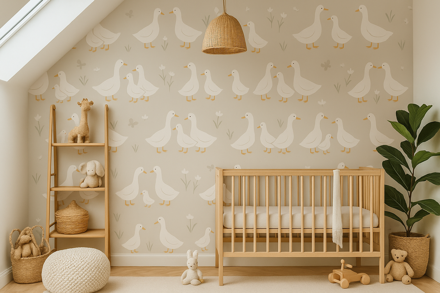 Greige Scandinavian Duck Design Wallpaper Mural
