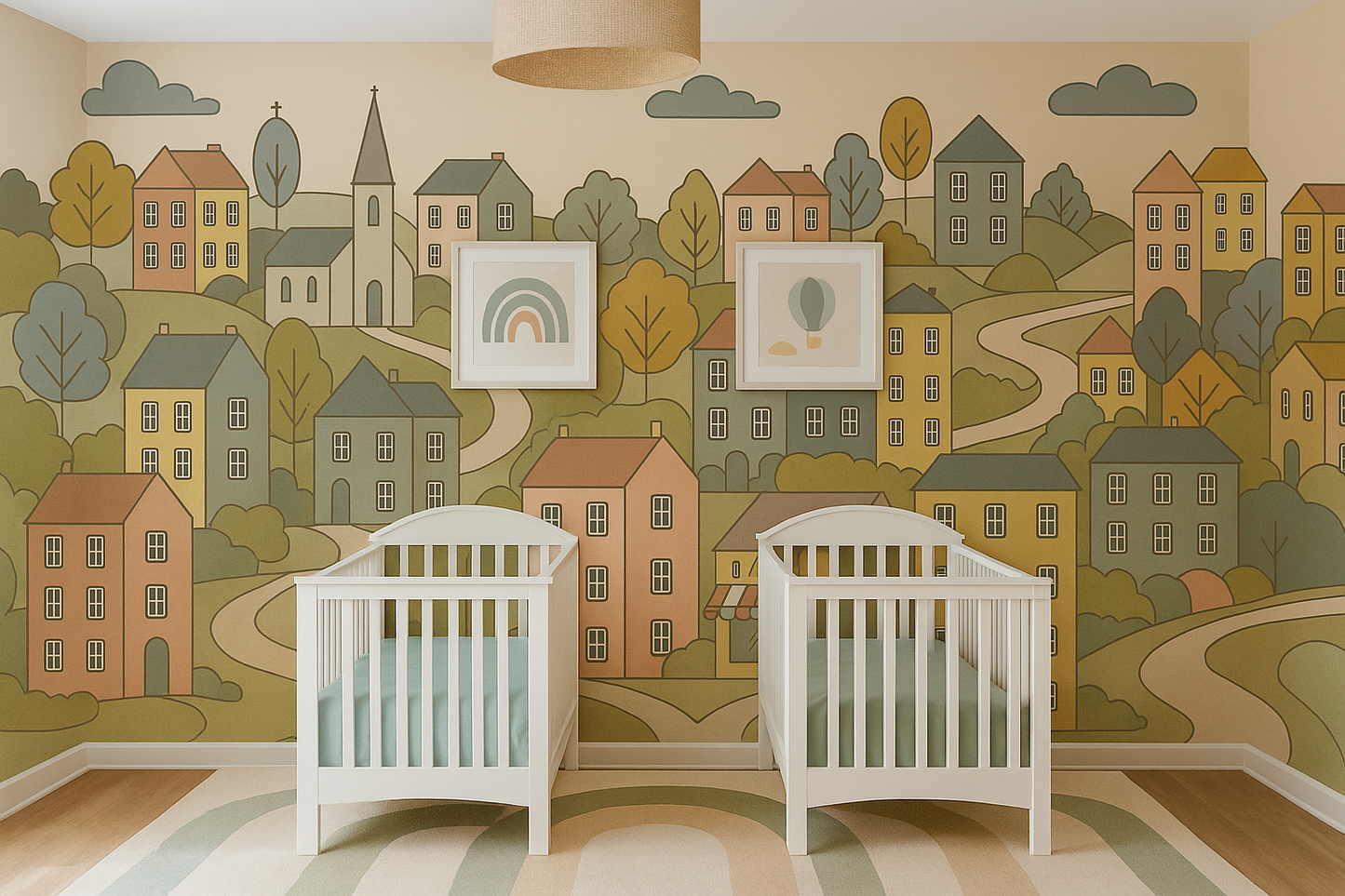Scandi Cartoon Town Mural Wallpaper