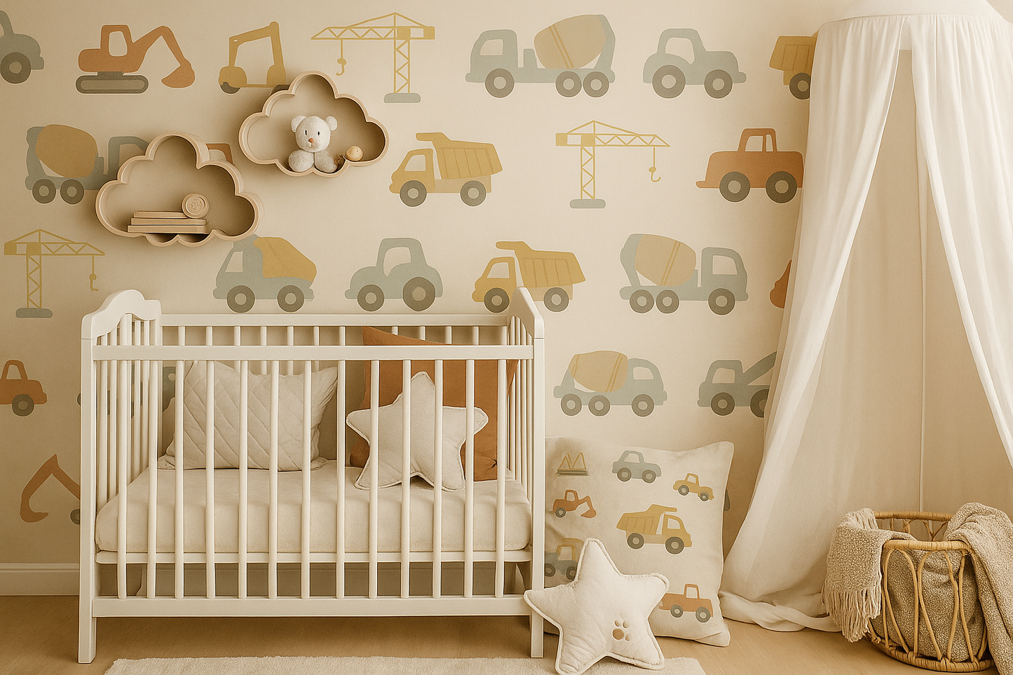 Construction Vehicles Nursery Mural