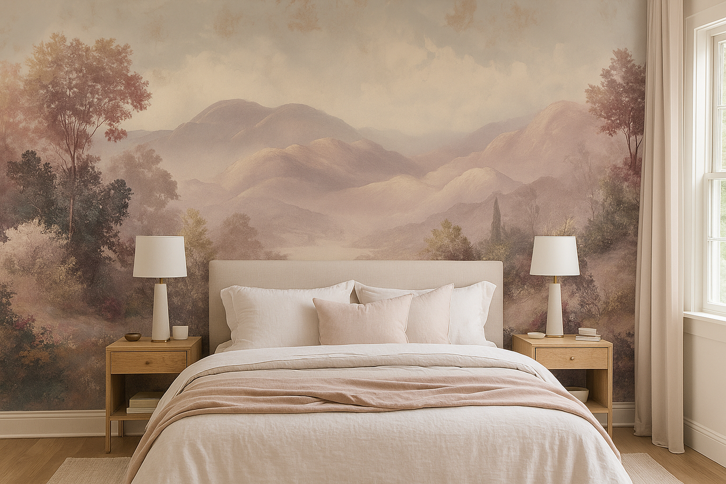 Pink Meadow Landscape Mural Wallpaper