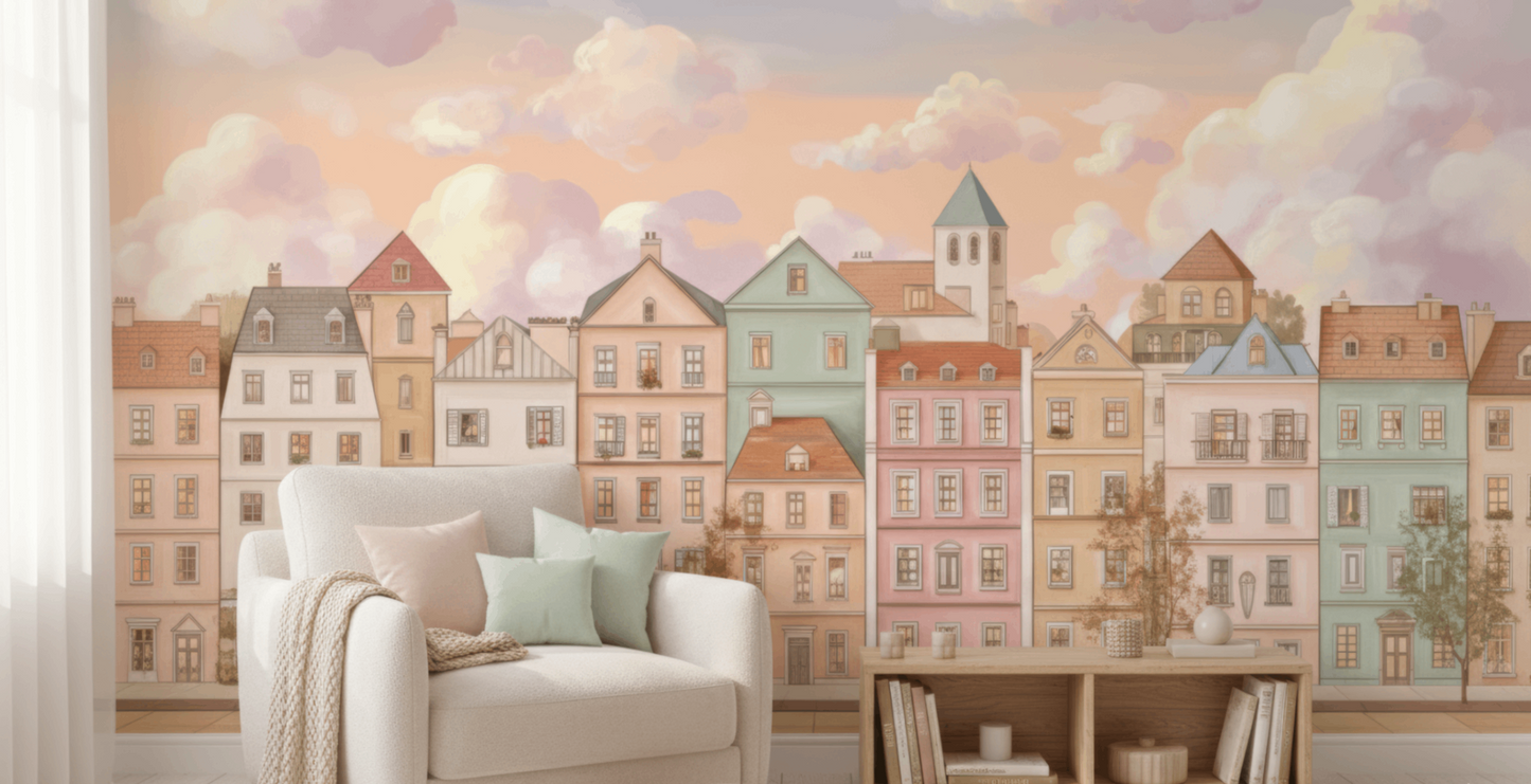 Pastel Townhouse Mural Wallpaper
