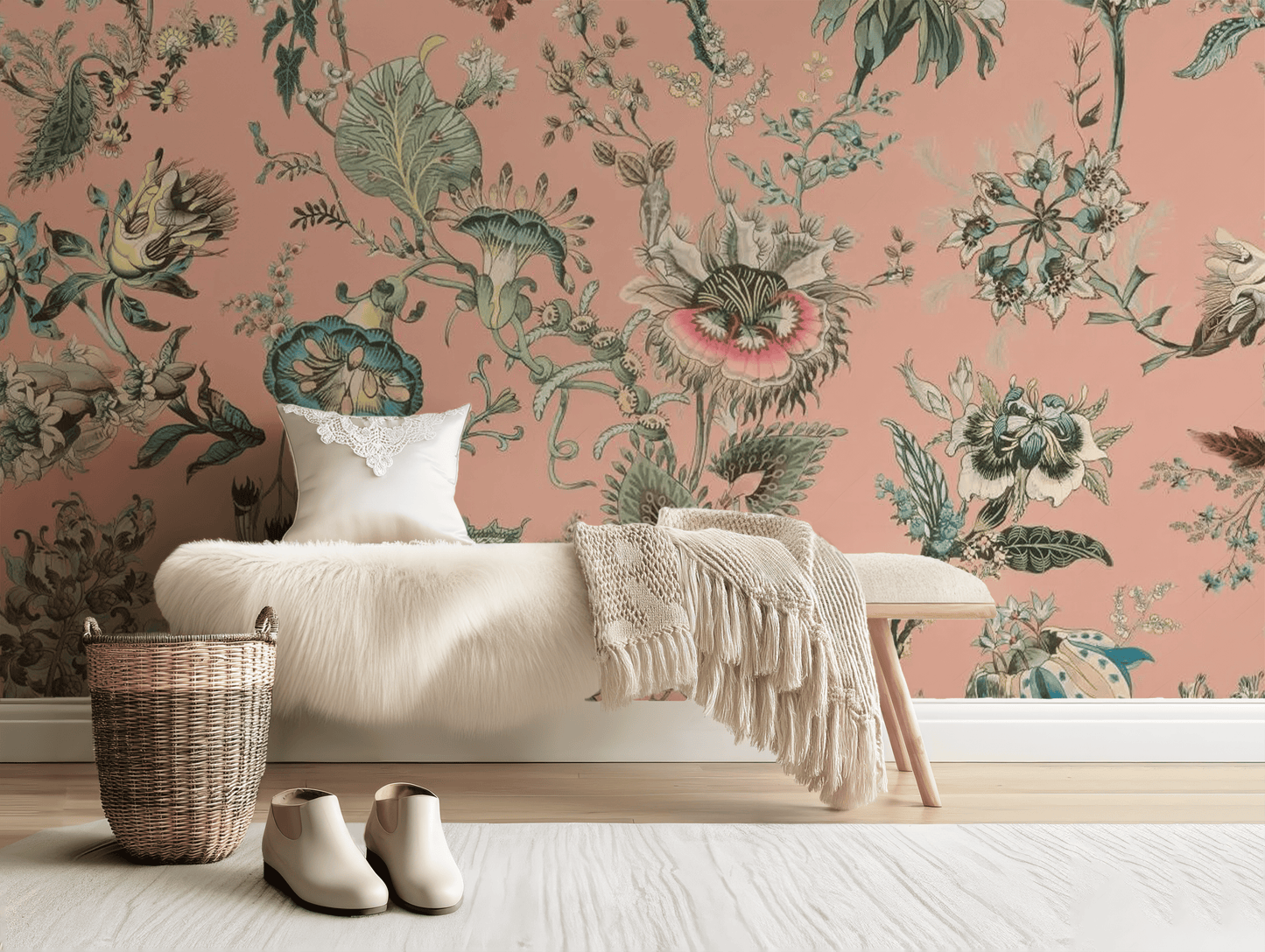 Vintage Pink Flowers Mural