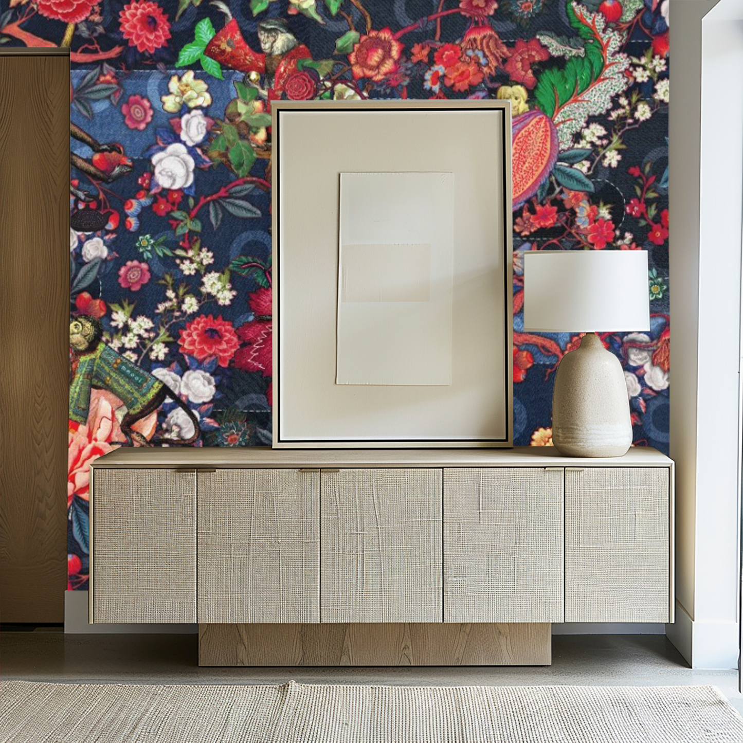 Navy Botanical Emperor Monkey Mural