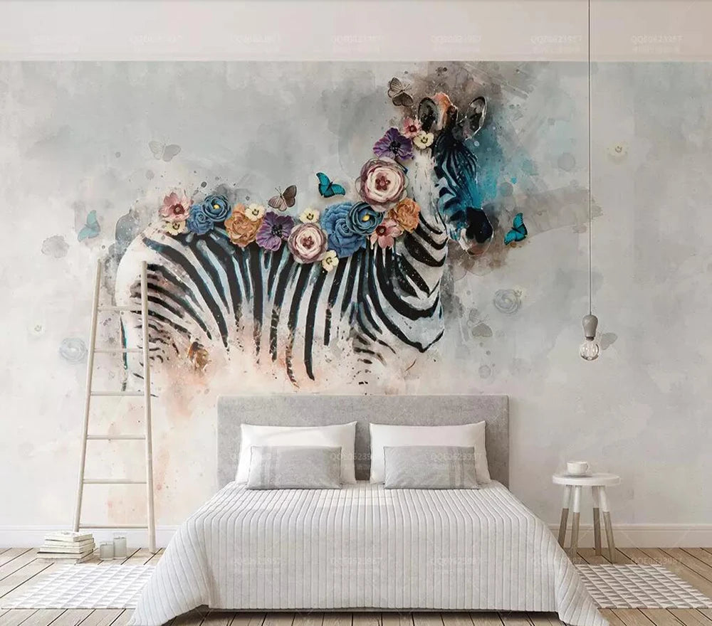 Floral Zebra Bedroom Mural