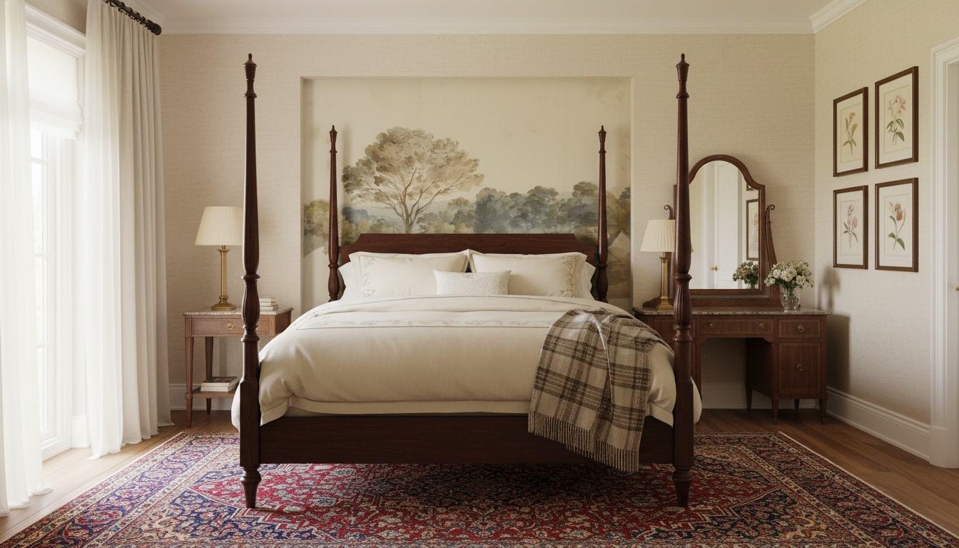 Vintage countryside tree mural wallpaper – design detail