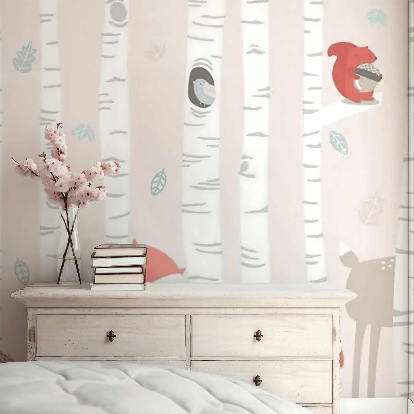 Baby Pink Woodlands Nursery Mural