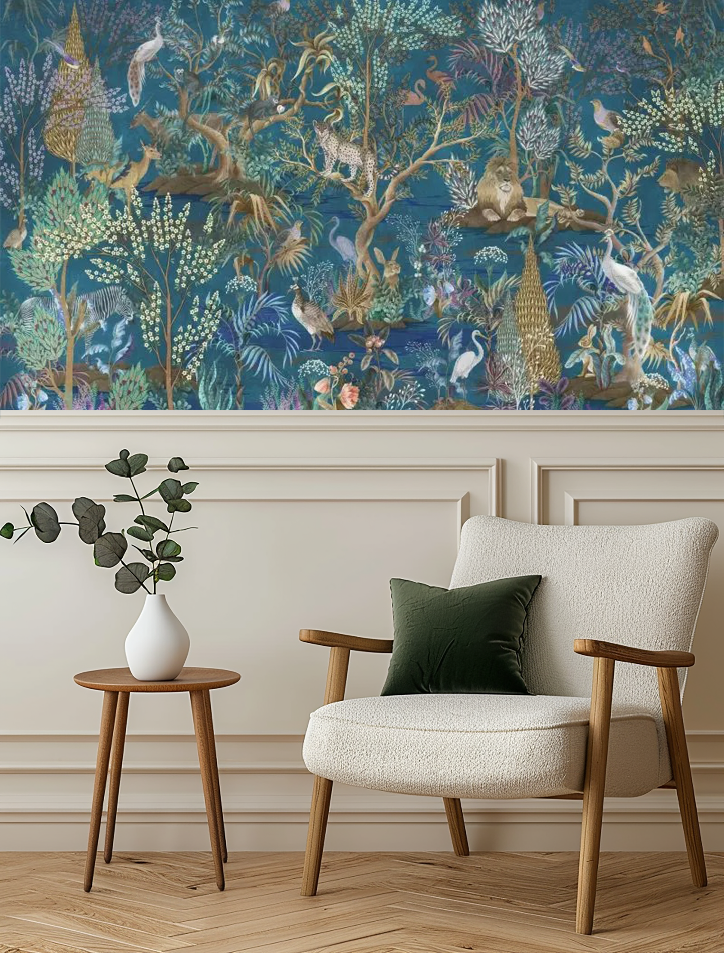 Midnight Blue Jungle Paradise Mural Wallpaper