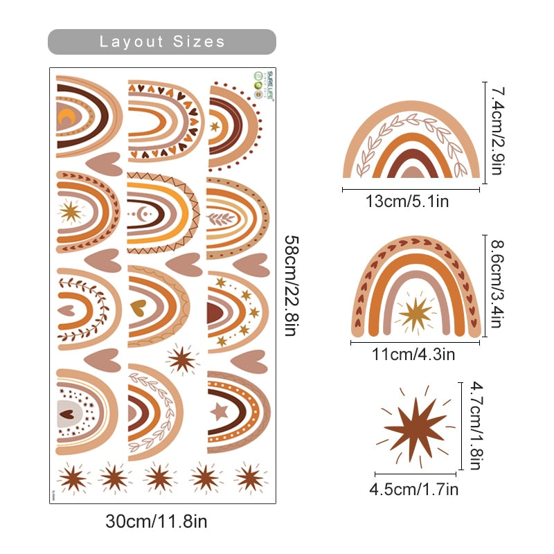 Boho Unique Rainbows and Hearts Stars Nursery Wall Stickers