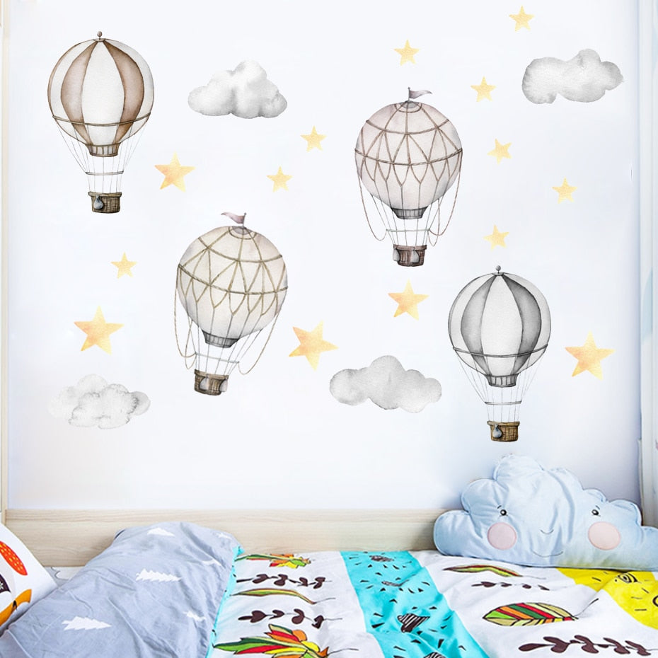 Cartoon Hot Air Balloon Clouds Nursery Wall Decals