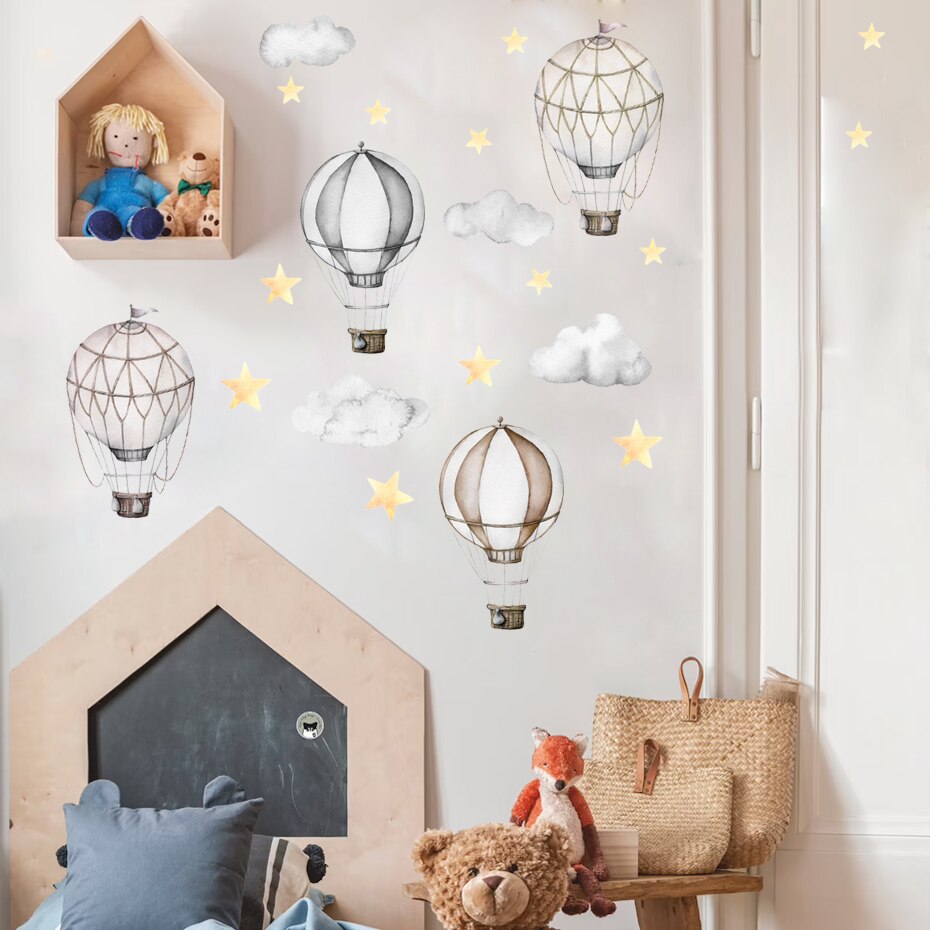 Cartoon Hot Air Balloon Clouds Nursery Wall Decals