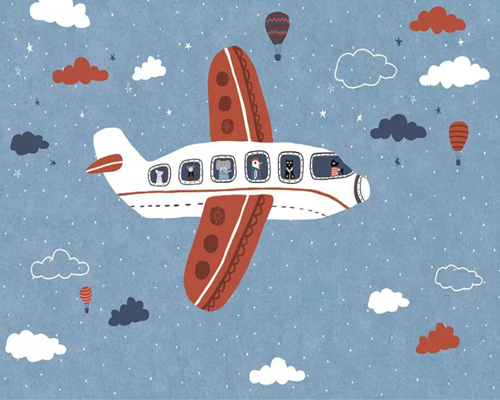 Cartoon Flying Animals Aeroplane Mural Wallpaper