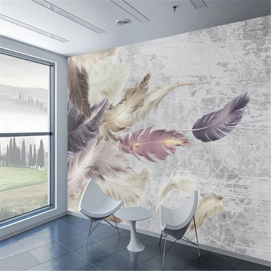 Golden Wispy Feathers Bedroom Mural
