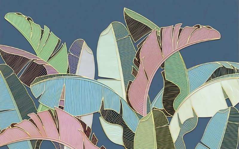 Nordic Navy Tropical Leaves Bedroom Mural
