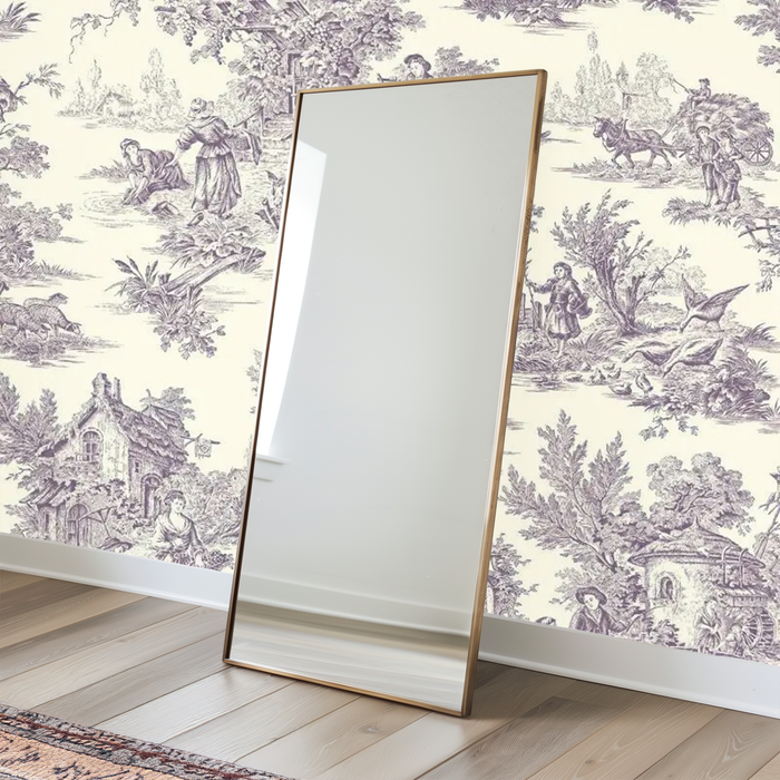 Lavender and white French toile mural wallpaper – design detail