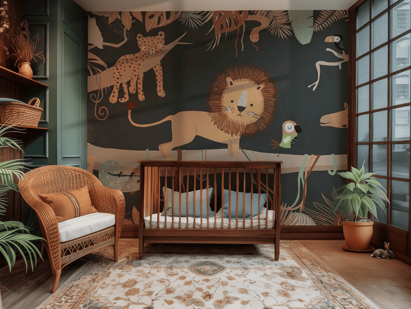 Jungle majesty lion children's mural wallpaper – design detail