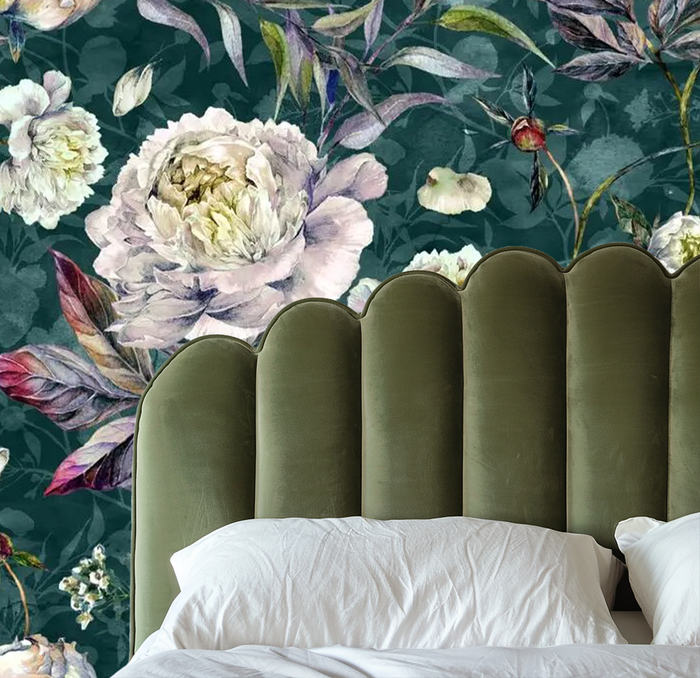 Teal floral mural wallpaper – design detail