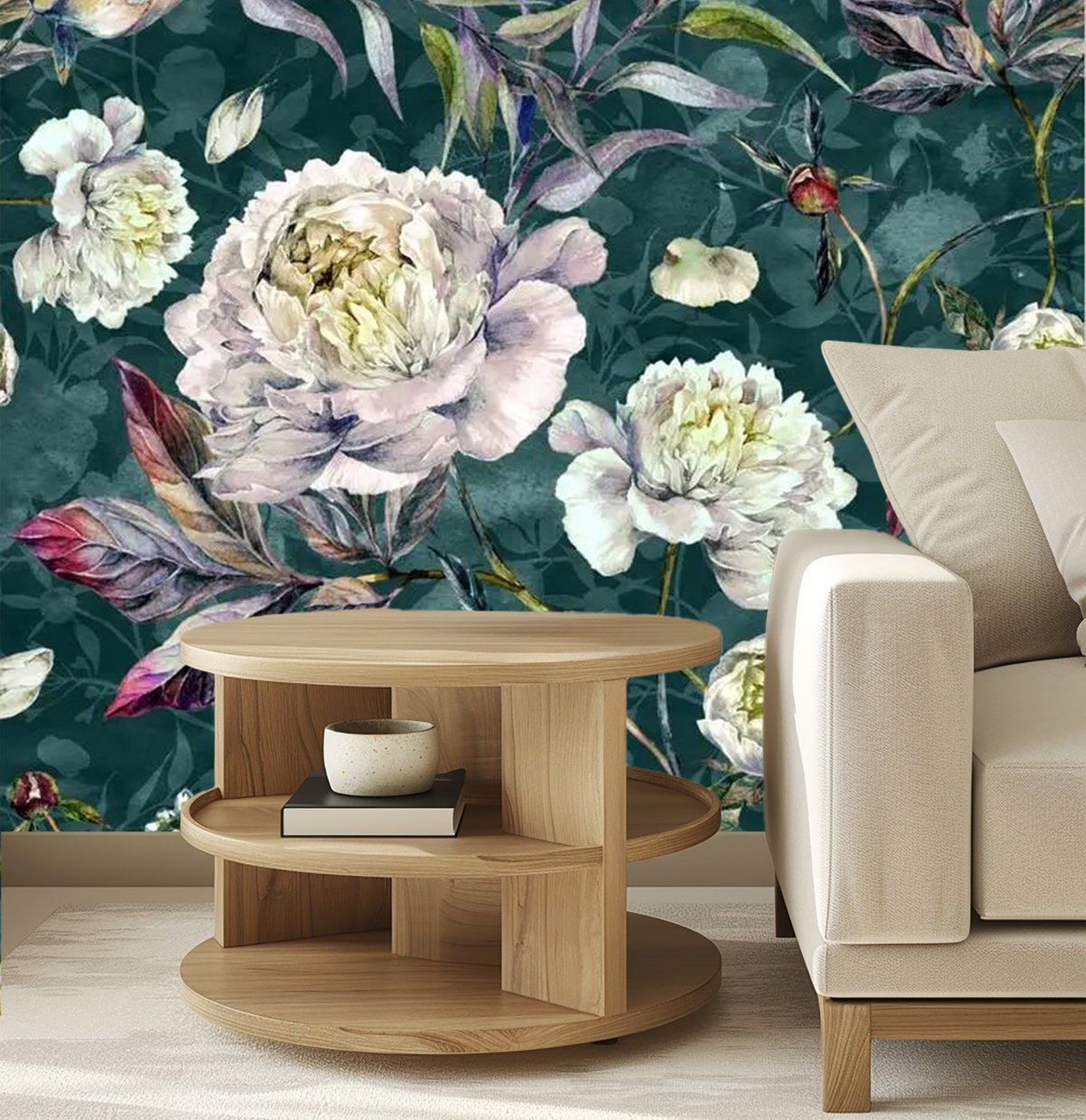 Teal floral mural wallpaper – design detail
