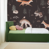 Midnight grove wildlife children's mural wallpaper – design detail
