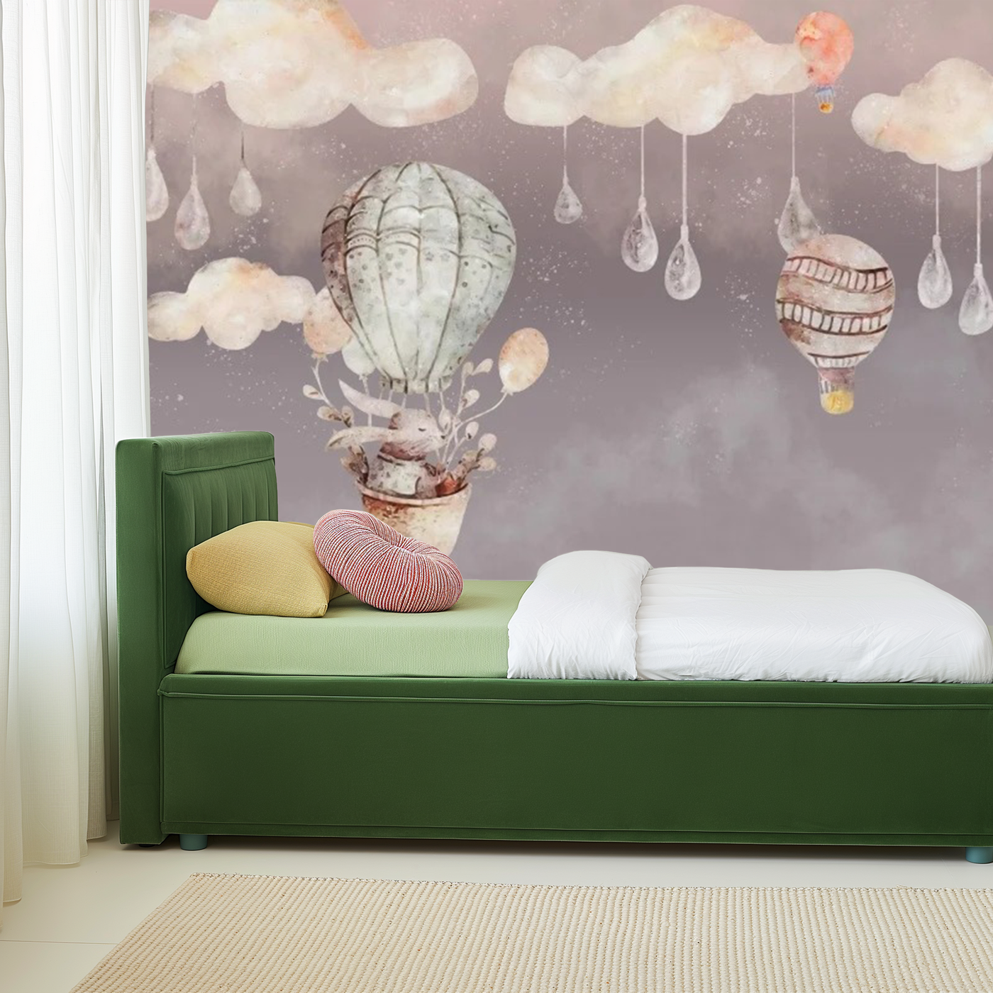 Grey dreamy balloon nursery mural wallpaper – design detail