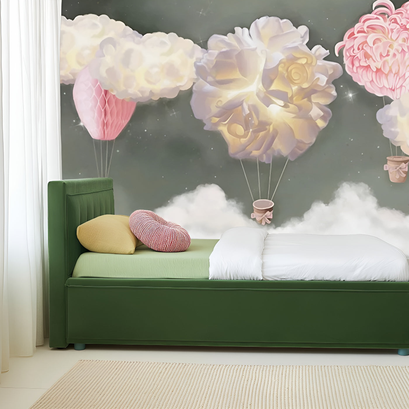 Floral balloon nursery mural wallpaper – design detail