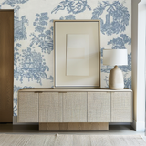 Tranquil blue and white French toile mural wallpaper