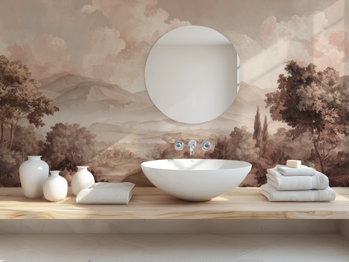 Blush mountain landscape mural wallpaper – design detail