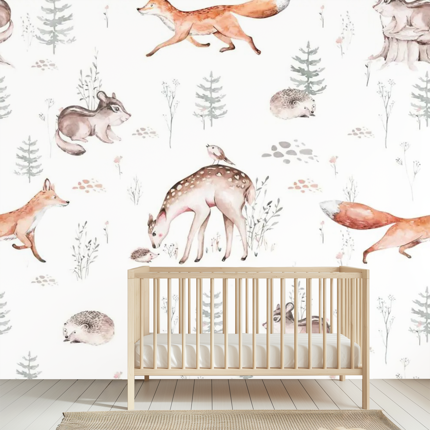 Fox and rabbit woodland mural wallpaper