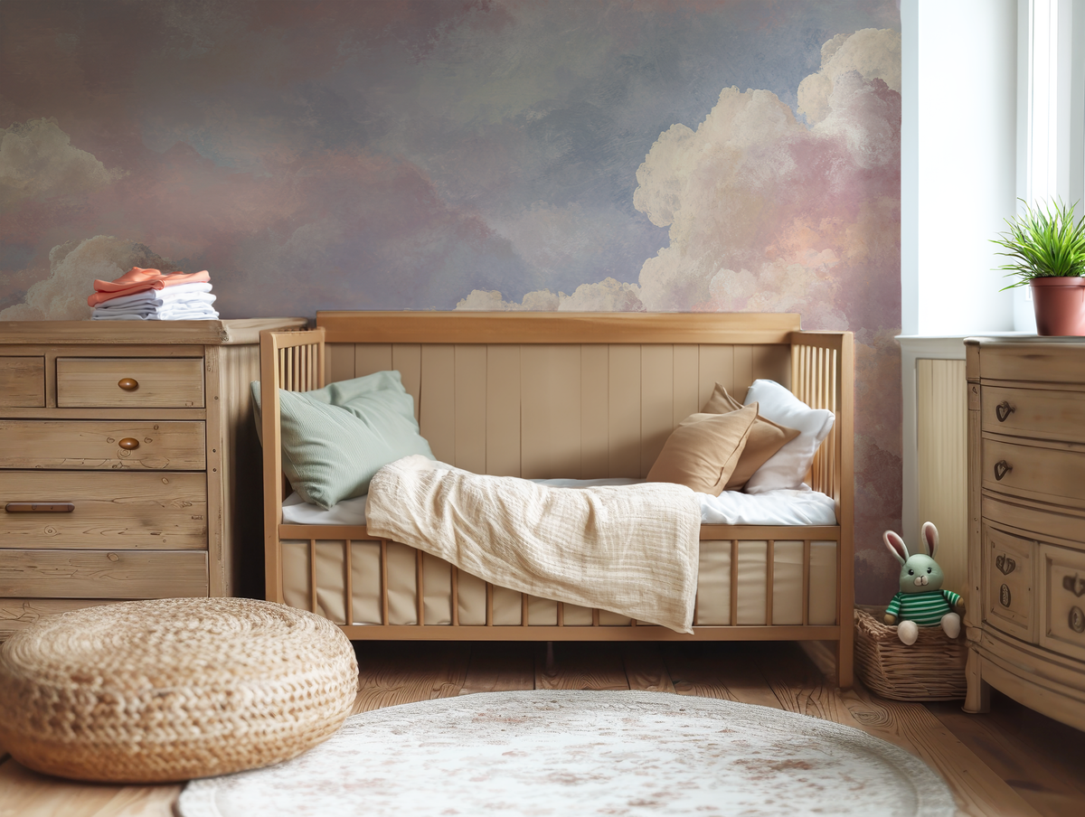Dreamy sky blush pink cloud mural wallpaper – design detail