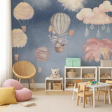 Balloon dreams hot air balloons and clouds children's mural wallpaper – design detail