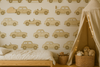 Beige Vintage Car Mural Wallpaper – Neutral Boys Nursery Feature Wall