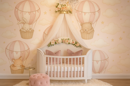 Blush Balloon Animal Mural | Baby Girl Nursery Wallpaper