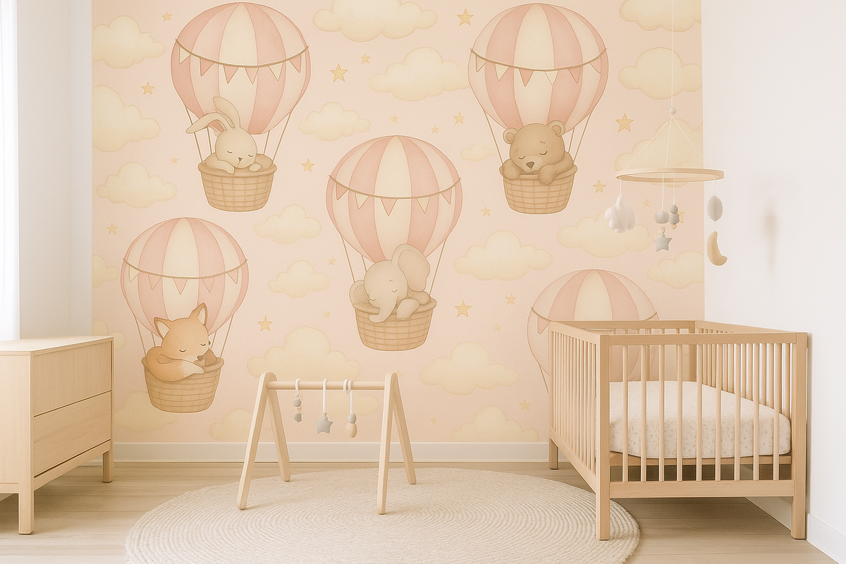 Blush balloon animal baby girl nursery mural wallpaper – design detail