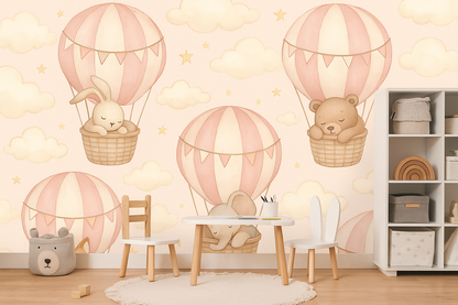 Blush Balloon Animal Mural | Baby Girl Nursery Wallpaper