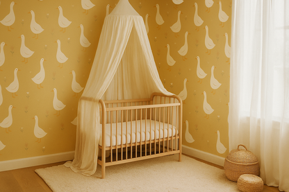 Yellow Goose Wallpaper Mural – Scandinavian Nursery Design in Mustard & White