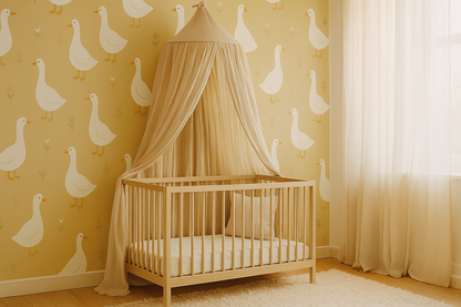 Yellow Goose Wallpaper Mural – Scandinavian Nursery Design in Mustard & White