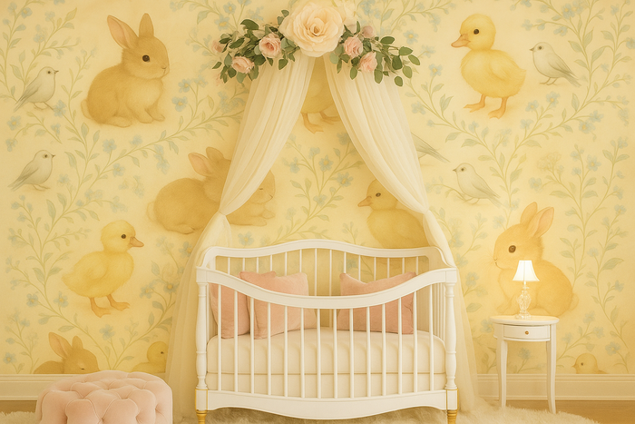 Bunny and duckling nursery mural wallpaper – design detail