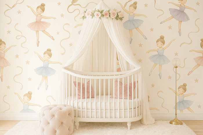 Pastel ballerina mural wallpaper for a girls' room