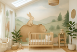 Bear and bunny nursery woodland mural wallpaper – design detail