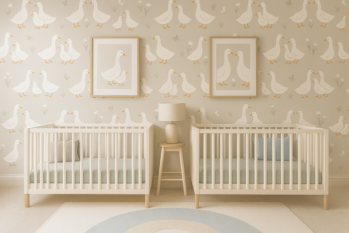 Greige Scandinavian duck design mural wallpaper