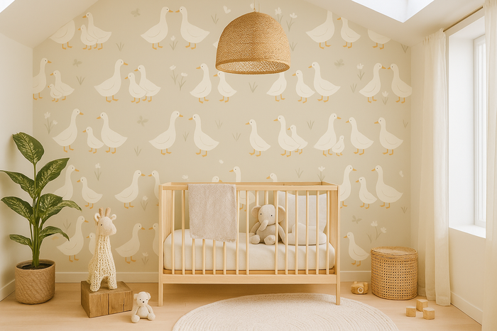 Greige Scandinavian duck design mural wallpaper – design detail
