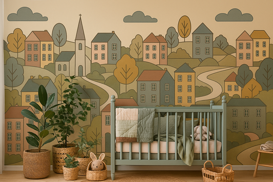 Scandi Cartoon Town Mural Wallpaper