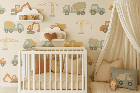 Construction Vehicles Nursery Mural