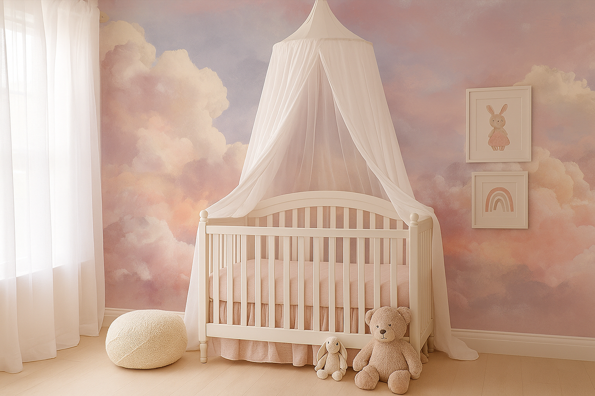 Dreamy sky blush pink cloud mural wallpaper – design detail