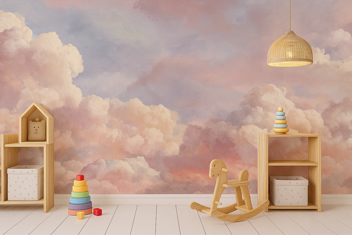 Dreamy sky blush pink cloud mural wallpaper – design detail