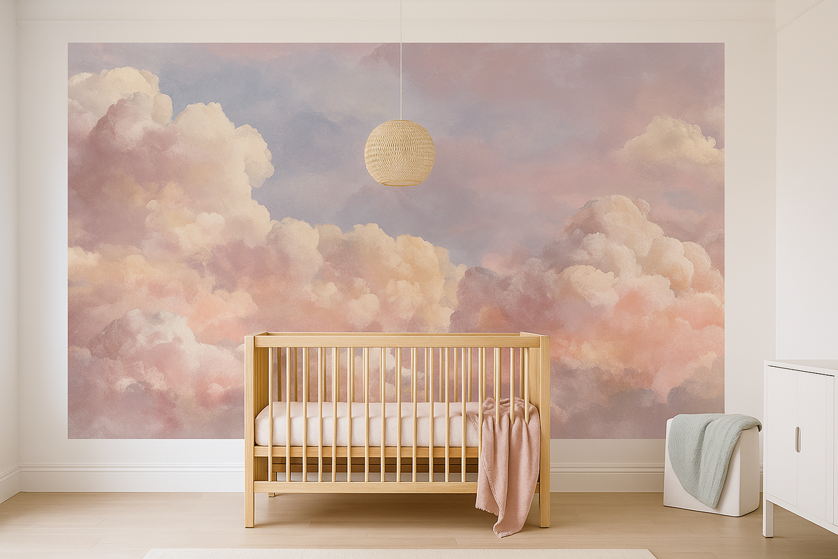 Dreamy sky blush pink cloud mural wallpaper – design detail