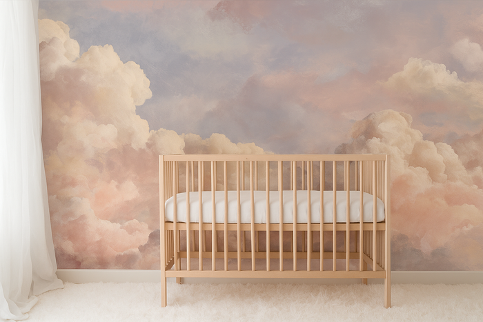 Dreamy sky blush pink cloud mural wallpaper – design detail