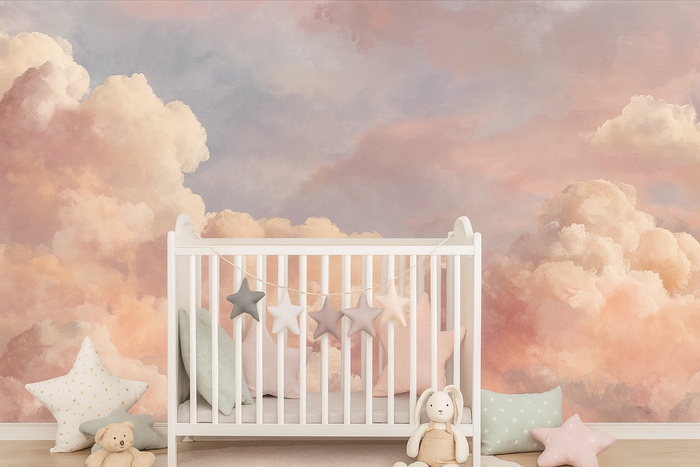 Dreamy sky blush pink cloud mural wallpaper